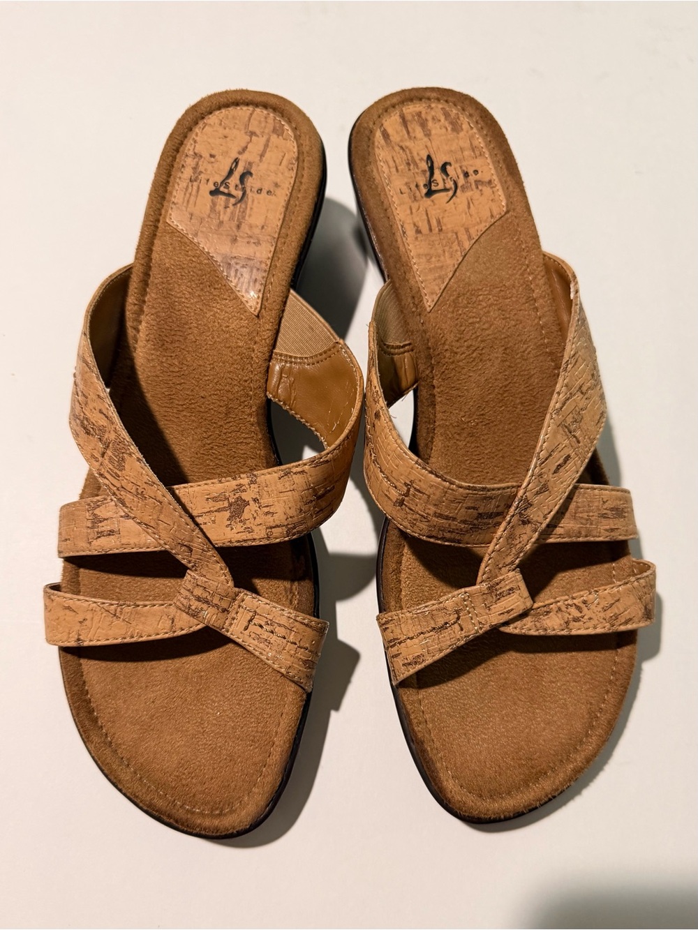 Life Stride Jonie Women's Tan Cork-Accent Slide Sandals